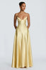 Solid Color Satin Bustier Women Maxi Dress Yellow Spaghetti Strap V Neck Waist-cinching Dresses Party Vestidos