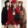 Korean Female Red Knitted Cardigan Sweater Lazy Wind Loose Cardigans Coat Spring Autumn Casual Thicken Sweater Jacket