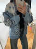 Cardigan Paisley Print Sweater Women's Coat Stand Collar Top Long Sleeves Thick Knit Fabric Spring Woman Clothes Daily Outerwear
