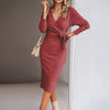Maternity Womens Solid Color Jacquard V-Neck Knit Long Tight Sleeve Dress Belt Pregnancy Winter Women Sweater Clothes
