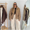 Brown Retro Suede Lapel Zippered Short Jackets Women's Casual Full Sleeves Pocket Loose Coats Spring Daily Commute Outwear