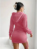 Women's Casual Long Sleeved Solid Color Pattern Short Hooded Dress Short Skirt, Suitable for Daily Outdoor Wear