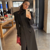 Elegant Women's Woolen Coat Black Single-Button Stand Collar Slim Lady Long Coats Autumn Winter Chic Female Streetwear
