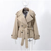 Solid Stand Collar Trench Short Coats Button Long Sleeve Pocket Zipper Windbreaker Lady High Street Outerwear