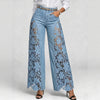 American Lace Hollow Out Elegant High Waist Wide Leg Straight Tube Harajuku Retro Flared Pants High Street Women's Jeans