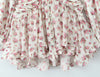 Women White Pink Flower Print Puff Long Sleeve Dress Open Buttons Wood Ears Ruffles Hem Mini Shirt Dresses Holiday Robe