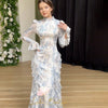 Dubai's spring slim-fit long-sleeved dress for ladies with tie belts, printed patterns and made of satin fabric. S-xxl