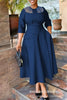Elegant Churchs Black Dress for Women Round Neck 3/4 Sleeve Pocket Vintage Contrast Midi Dresses Autumn Clothing