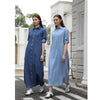 SS25 Women Collar Denim Dress Blouse Style Casual Cotton with A Removable Belt