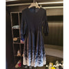 Niche Design Printed Lantern Sleeve Women's Dress Elegant Round Collar Elastic Famale Clothing 2DB6610