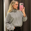 Women Casual Plaid Cropped Trench Coat Lapel Double Breasted Belted Waist Loose Long Sleeve Checkered Jacket Autumn Windbreaker