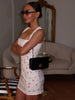 Women's White Floral Print Wide-strap Cami Dress With Waistband Satin Bodycon Mini Dresses Lady Elegant Party Robes