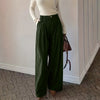 Spring Autumn Loose-Fitting Corduroy Trousers Women's Solid Color Button Pocket Corduroy Wide-Leg Pants Straight Pants