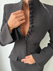Women Elegant Office Dress Autumn Single Breasted Stand Collar Simple Solid Street Commute Skinny Suit Bodycon