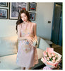 Spring Autumn Suit Dress Women 2 Piece Set Women Jacquard Dress Beading Straight Pencil Dress Short Jacket for Women Suits
