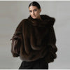 Women Dark Brown Faux Fur Coat Stand Neck Zipper Loose Solid Pullover Spring Chic Lady Casual High Street Outwear