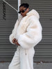 Women's Faux Fur Coats Hooded Patchwork Zipper Cropped Jackets Street Female Lantern Long Sleeves Loose Autumn Winter Outerwears