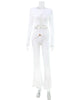 Hollow Out O Neck Long Sleeve Women Sets Casual Sheath Solid Streetwear Suits Female 2 Pieces(Tops+Pants) Slim