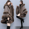 Autumn Winter Loose Casual Chic Bat Sleeve Coat Woolen Hooded Shawl Big Fur Collar Warm Cape Coat Women Outwear