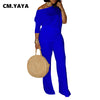 Women's Set Full Sleeve Skew collar T-shirt + Wide Leg Pants Suit Fall Winter Fitness Two 2 Piece Sets Outfits