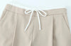Women's Double Waistband Wide Leg Pants, High Elastic Waist With Drawstring, Side Pockets, Female Trousers, Chic