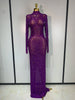 Sparkly Rhinstones Long Sleeve Elegant Party Dress Women Performance Stage Outfit Evening Birthday Prom Gown