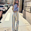 Women Jeans Straight Stripe Button Detail Jeans Female High Waist Loose Curved Wide Leg Denim Pants Vintage Casual Outfit Ladies
