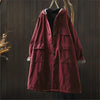 Women Vintage Hooded Button Parkas Plus Cotton Winter Coats Solid Color Patchwork Pockets Warm Long Parkas