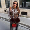 Women Deer Spot Print Faux Fur Cropped Jacket Stand Collar Dark Fur Cuff Button Up Short Coat Vintage Winter Street Outerwear