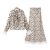 Satin Polka Dots Women's Maxi Dress Suit Ribbon V Neck Full Sleeve Waist Cinching Skirt Sets Evening Party Outfits