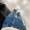 American high street breasted design straight jeans women's autumn and winter high waist design loose slim pants