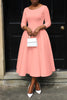 Women Twist Length Sleeve O-neck Big Swing Retro Dress Autumn Vintage Vestidos Even Party Cocktail Dresses