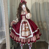 Christmas Lolita Dress Kawaii Women Year Sweet Lace Ruffle Patchwork Puff Long Sleeve Red Princess Plaid
