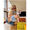 Deer Print Faux Fur Cropped Jacket Women Blue Contrast Lapel Cuff Button Up Fluffy Warm Coat Winter Casual Street Outwear