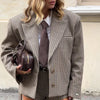 Checked Lapel Jacket Shorts Set Women Long Sleeve Buttons Belt Pocket Loose Blazer Suit Lady Office Commute Outfit