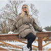 Hooded Batwing Sleeve Tie Waist Puffer Coat Fit Quilted Warm Winter Women Street Outerwear Chic Casual Outfit