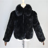 Lady 100% Natural Rex Rabbit Fur Coat Women Winter Thick Warm Real Rex Rabbit Fur Jacket With Quality Fox Fur Collar