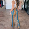 Personalized and street style women's high elasticity tight fitting slightly flared sexy printed pants women's pants