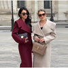 Women Oversized Lapel Woolen Long Coat Double Breasted Slim Waist Maxi Overcoat Elegant Autumn Winter Street Daily Outerwear
