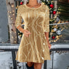 Women's Print Casual Christmas Dress Vintage Chic Pattern Mini Dresses Autumn Winter Sequins Club Party Dress