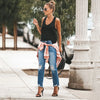 Women's Slim Jeans Casual Ripped Denim Pants Spring Autumn Office Lady Work Trousers High-waisted Straight Jeans