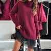 Autumn Winter Turtleneck Patchwork Mini Dress, Holiday Long Sleeve Chic Sweater Dress, Solid Loose Ladies Dress