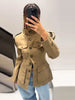Pocket Stand Collar Long Sleeves Jacket Woman Single Breasted Solid Color Waist Cinching Jackets Versatile Women's Jackets