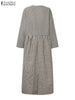 Long Sleeve Gingham Patchwork Maxi Dress V Neck Vintage Holiday Spring Vestidos Women Check Loose Casual Long Dress