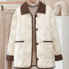 Female Padded Jacket Korean Loose Flip Collar Corduroy Diamond Grid Jacket Women Winter Short Lightweight Cotton Coat