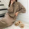 Vintage Turtleneck Buttons Long Sleeve Long Dresses Winter Casual Loose Knitwear Warm Women Knitted Dress Black Apricot