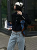 Retro Denim Military Short Jackets Women Chic Solid Stand Collar Single Breasted Slim Coat Lady Daily Street Outerwear