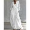 Boho Vacation Woman Maxi Dress 3D Flower V Neck Long Sleeve Solid Color Elegance Flowy Dresses Woman Spring Robes Vestidos