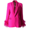 Women's Sparkle Diamond Blazers Coat Female Streetwear Long Sleeve Casual Spliced Feather Chic Suit Coats
