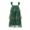 Sequins Star Print Christmas Dress Women's Tie Shoulder Strap Tiered A-Line Tulle Dress for Party Evening Gown Vestidos